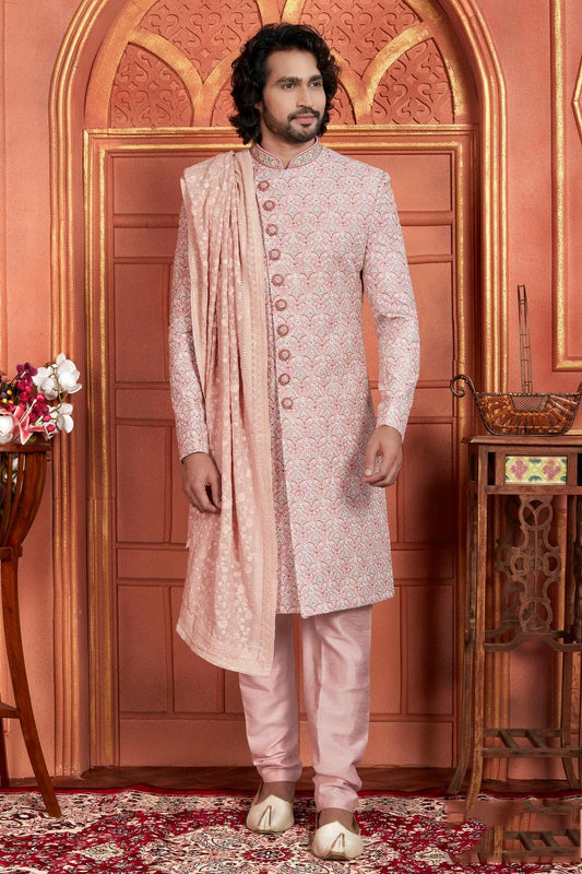 Pink Art Silk Sherwan With Churidar Pant  NCSH12310326