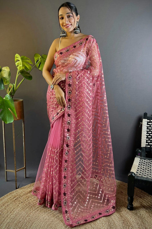 Pink Butterfly Net Designer Saree NCSD11111767