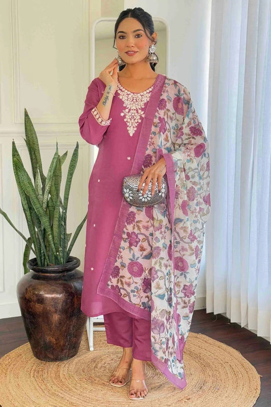 Pink Chanderi Silk Embroidery Pant Style Suit NCSS11110361
