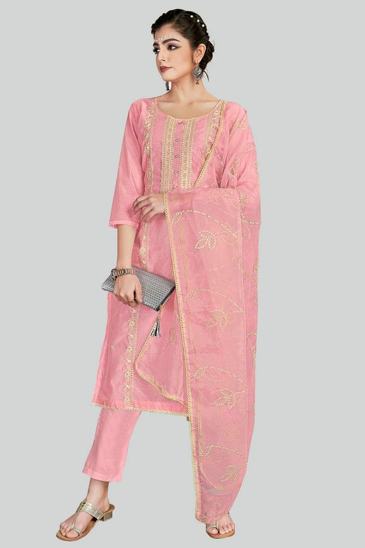 Pink Chanderi Silk Pant Style Suit NCSM11112359