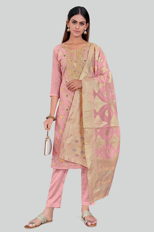 Pink Chanderi Silk Pant Style Suit NCSM11112392