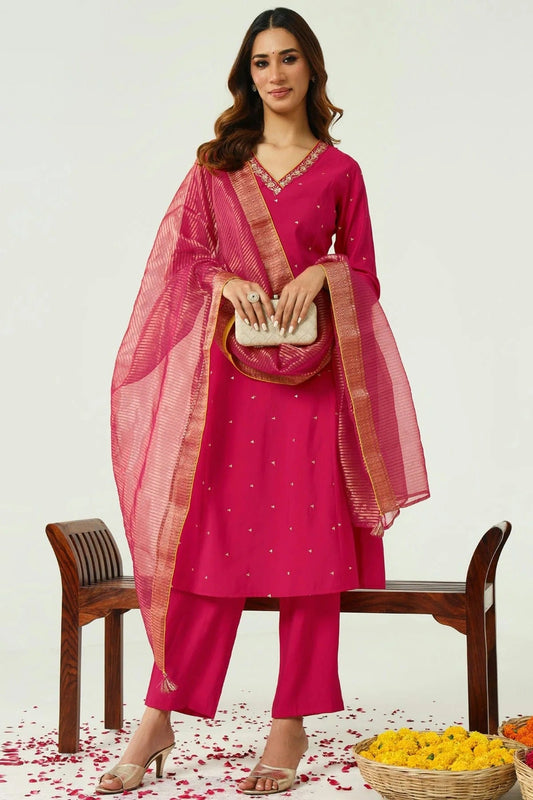 Pink Chanderi Stitched Salwar Suit NCSS11111602