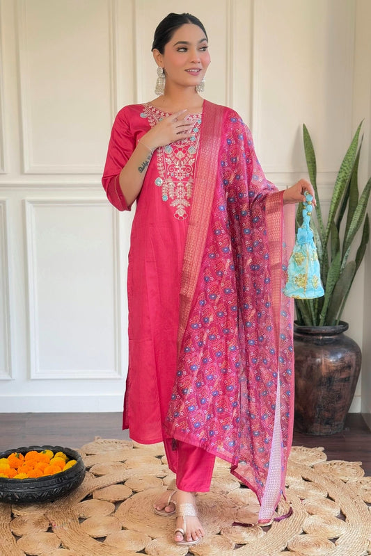 Pink Chanderi Stitched Salwar Suit NCSS11111898