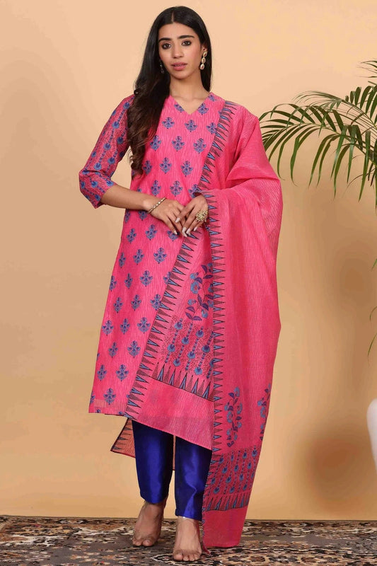 Pink Chanderi Stitched Suit NCSS11110896