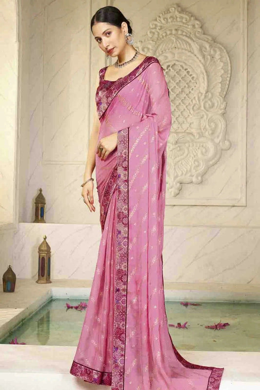 Pink Chiffon Digital Foil Printed Designer Saree NCSD11110393