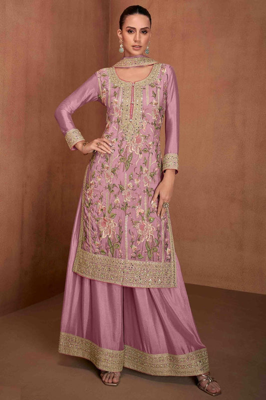 Pink Chinon Palazzo Pant Suit NCSM11110882