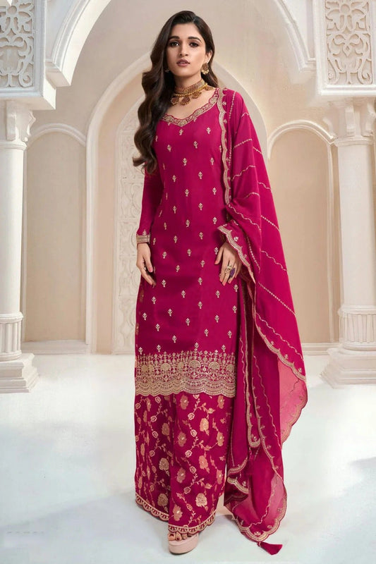 Pink Chinon Palazzo Pant Suit NCSM11410369