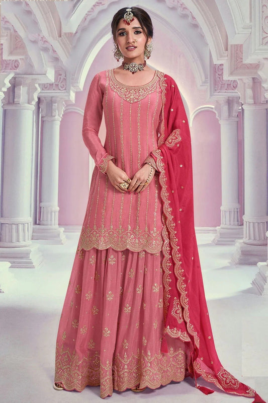 Pink Chinon Palazzo Pant Suit NCSM11410373