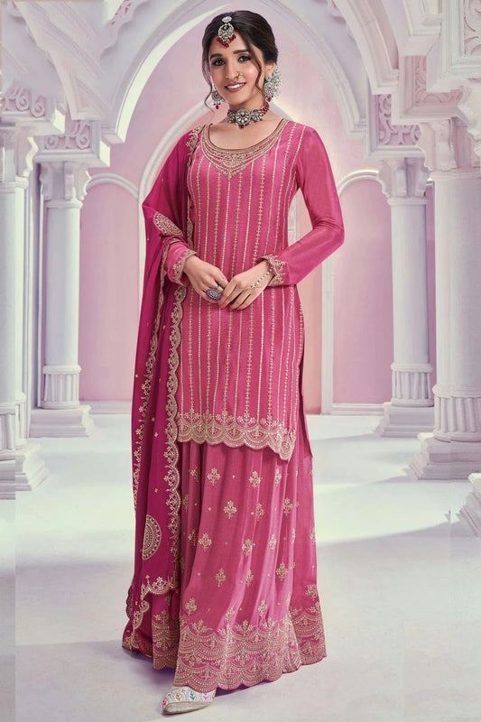 Pink Chinon Palazzo Pant Suit NCSM11410376