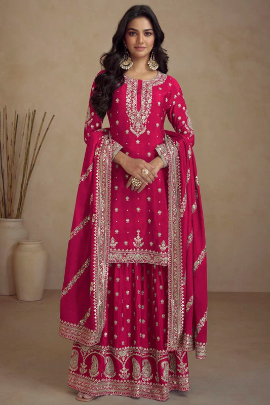 Pink Chinon Palazzo Pant Suit NCSM11410395