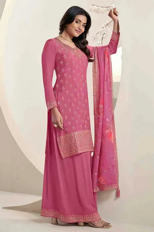 Pink Chinon Sharara Suit NCSM11112330