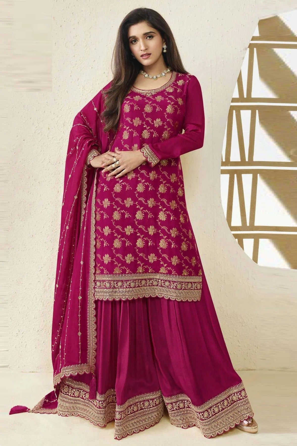 Pink Chinon Sharara Suit NCSM11112343
