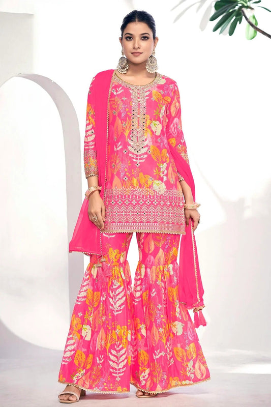 Pink Chinon Sharara Suit NCSM11410543