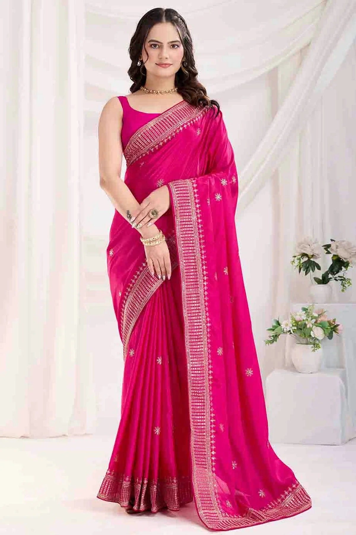 Pink Chinon Silk Designer Saree NCSD11110946