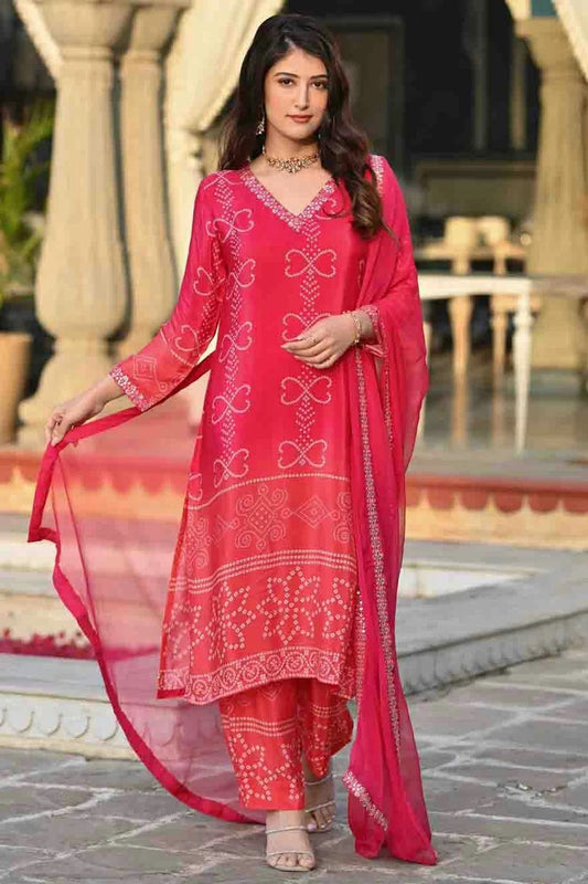 Pink Chinon Silk Stitched Suit NCSS11110656