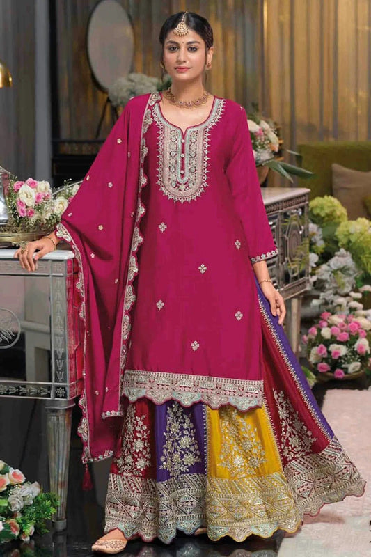 Pink Chinon Stitched Lehenga Suit NCSS11410211