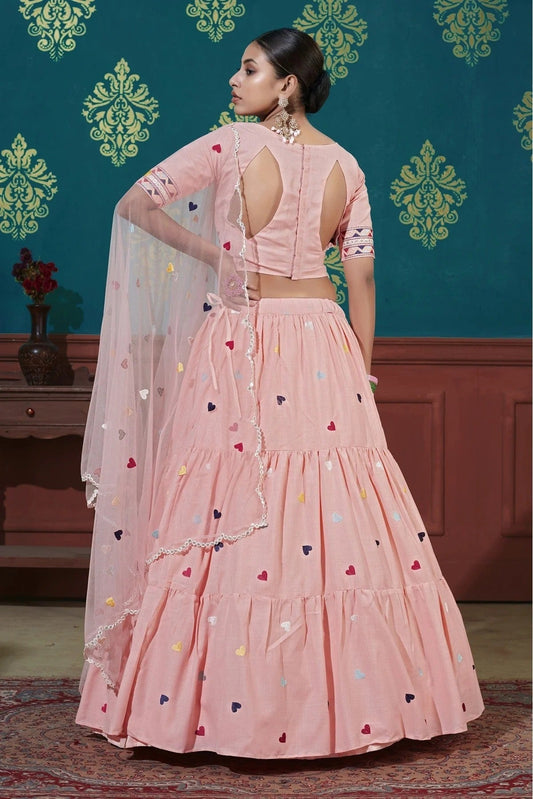 Pink Cotton Embroidery Lehenga Choli NCLC11510143