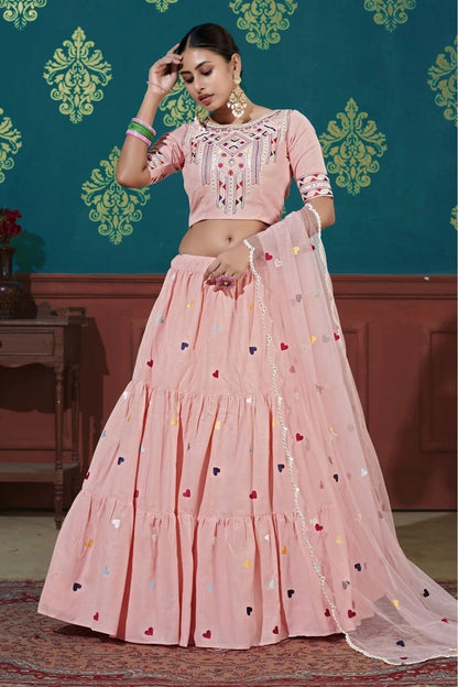 Pink Cotton Embroidery Lehenga Choli NCLC11510143