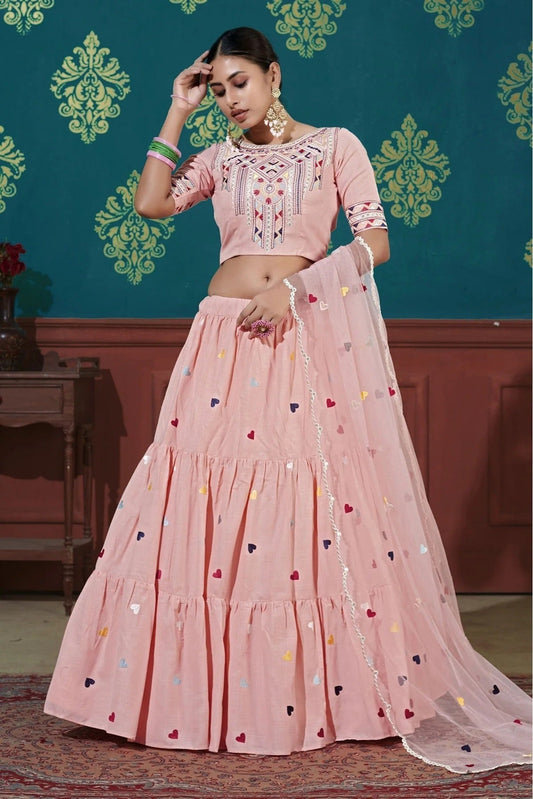 Pink Cotton Embroidery Lehenga Choli NCLC11510143