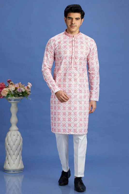 Pink Cotton Pintex Kurta Pajama NCKP12310225