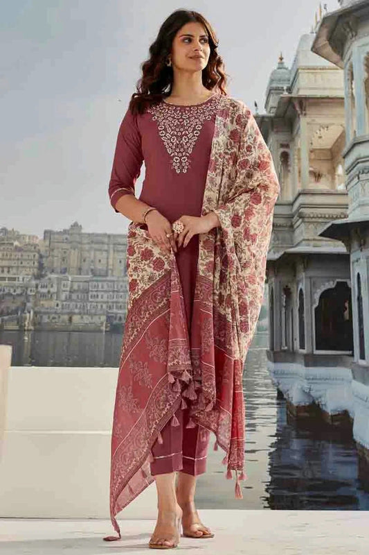 Pink Cotton Slub Stitched Suit NCSS11110666