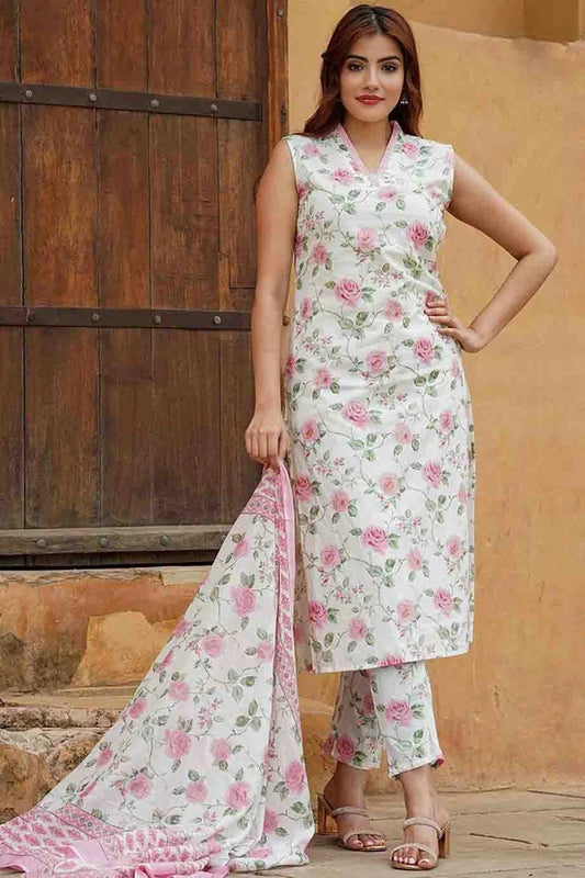 Pink Cotton Slub Stitched Suit NCSS11110670