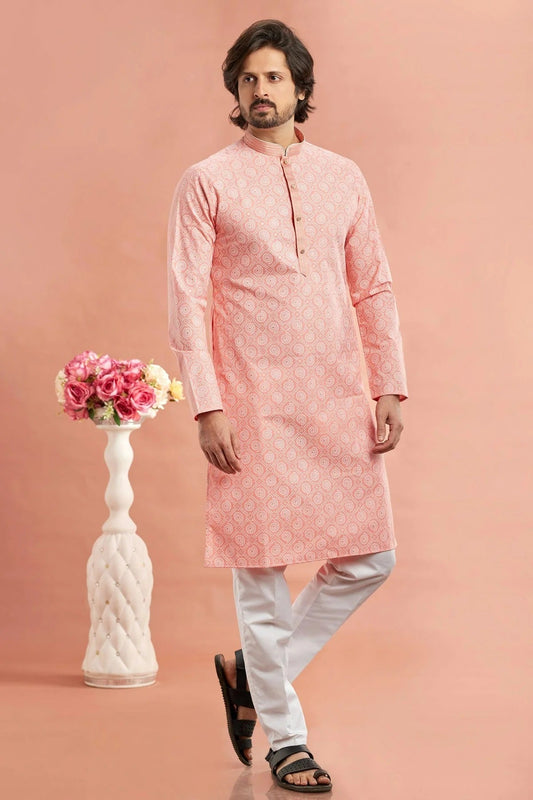 Pink Cotton Thread Kurta Pajama NCKP12310194