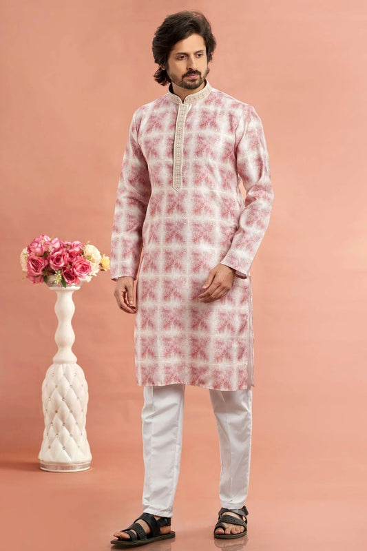 Pink Cotton Thread Kurta Pajama NCKP12310200