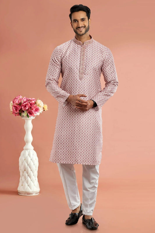Pink Cotton Thread Kurta Pajama NCKP12310202