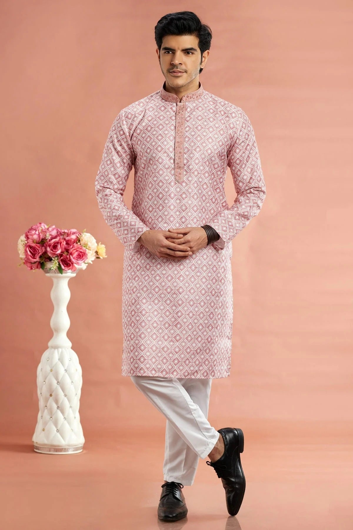 Pink Cotton Thread Kurta Pajama NCKP12310207