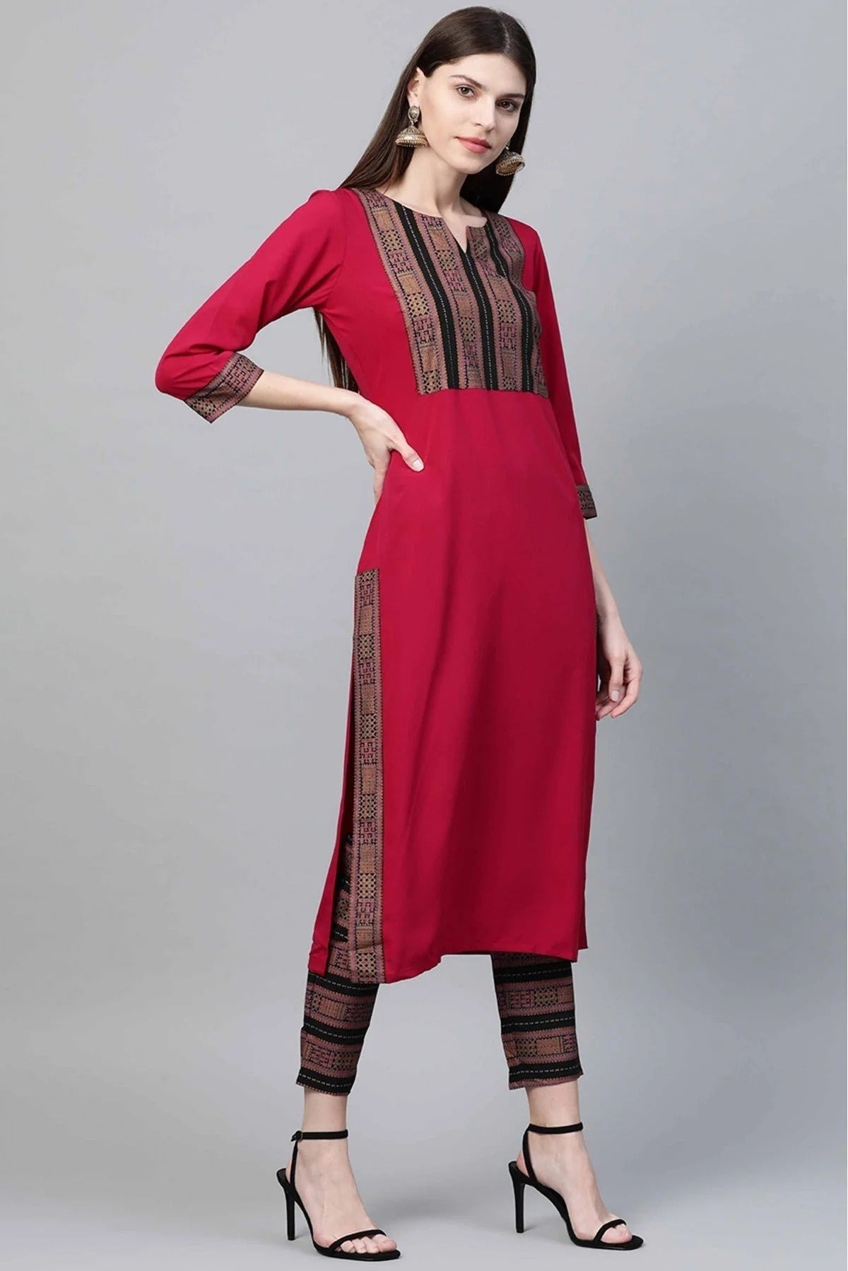 Pink Crepe Foil Print Kurta With Pant  NCKR10610152