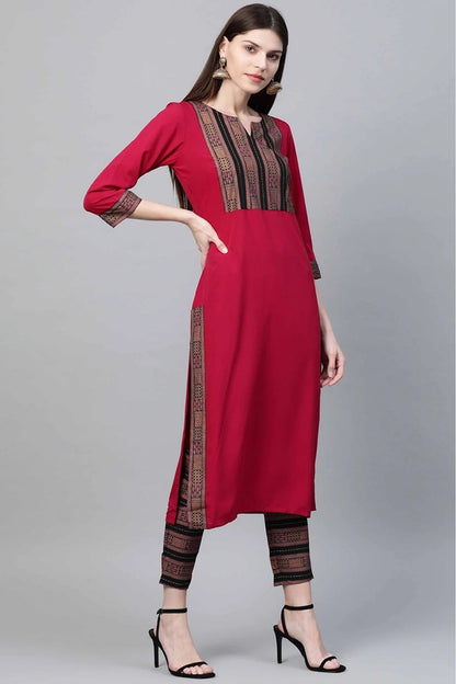 Pink Crepe Foil Print Kurta With Pant  NCKR10610152