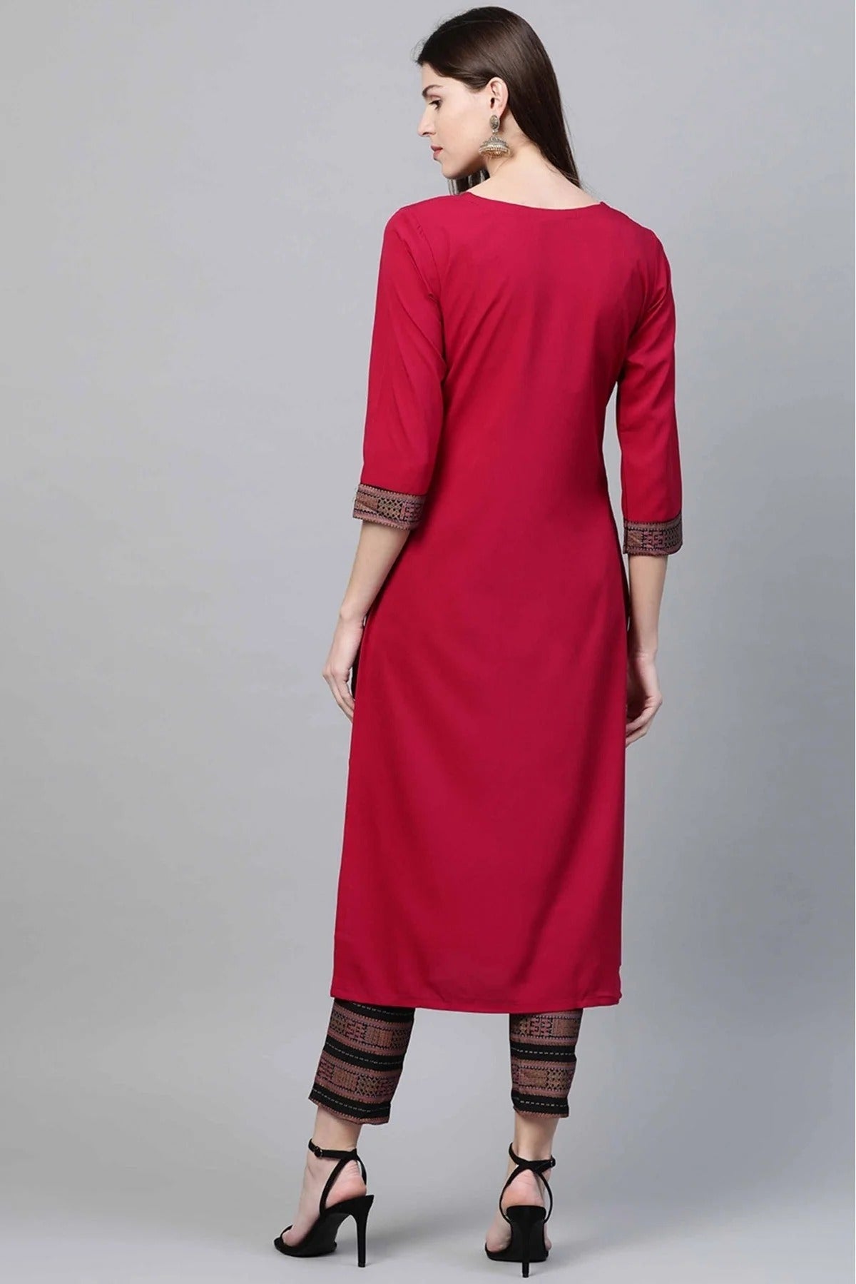 Pink Crepe Foil Print Kurta With Pant  NCKR10610152