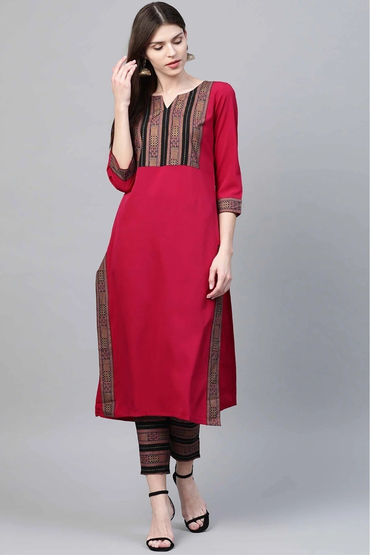 Pink Crepe Foil Print Kurta With Pant NCKR10610152