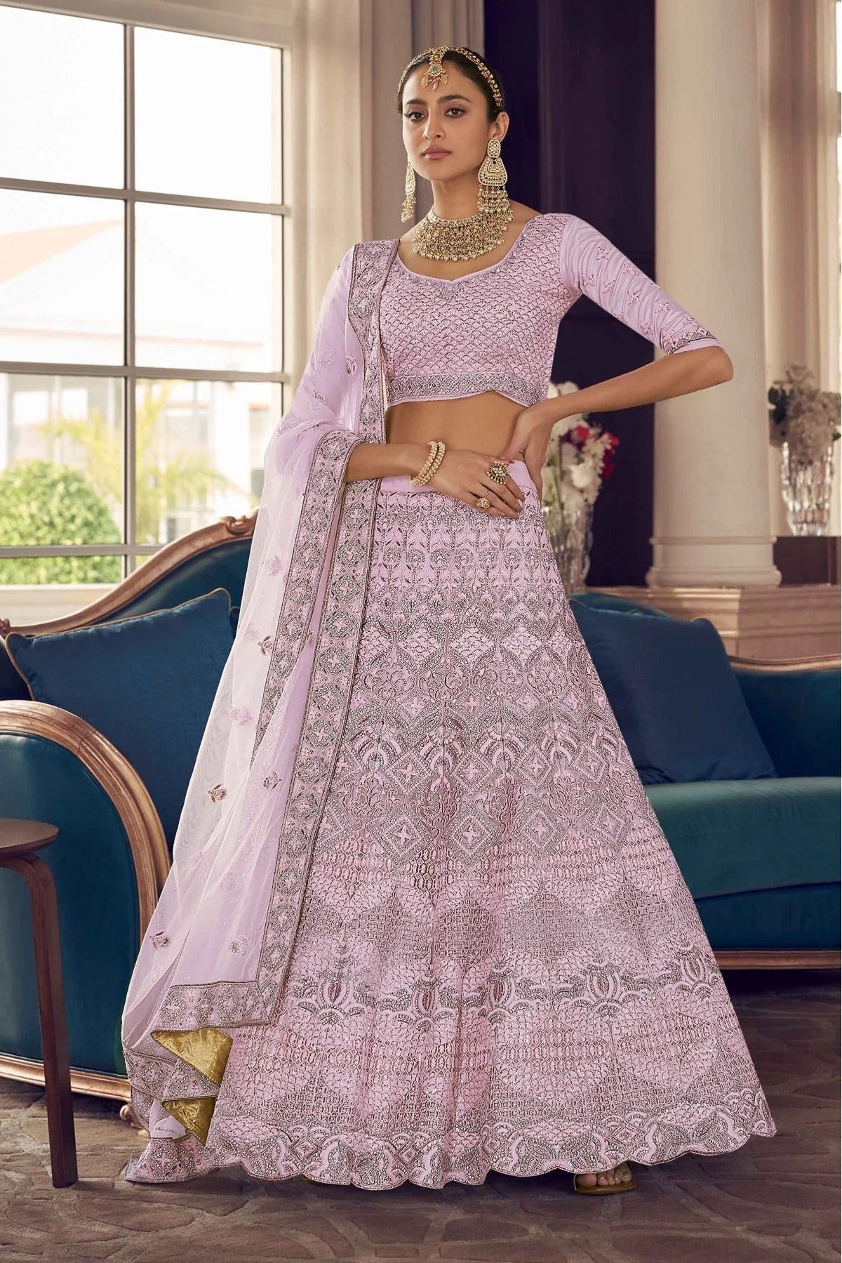 Pink Crepe Thread Lehenga Choli NCLC10810434