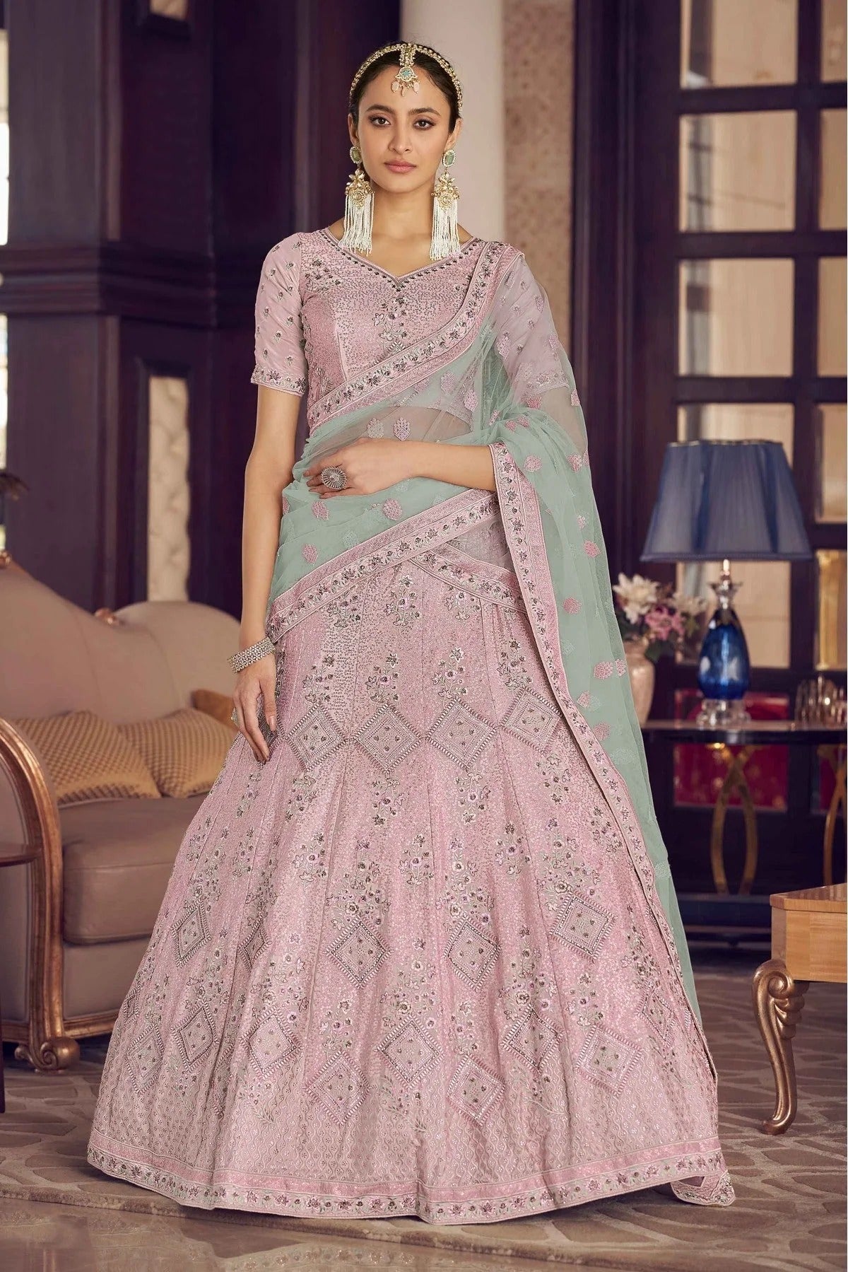 Pink Crepe Thread Lehenga Choli NCLC10810435