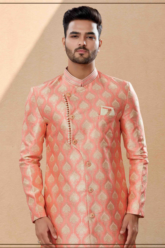 Pink Dhoti SherwaniIn Banarasi Jacquard  NCSH10410496