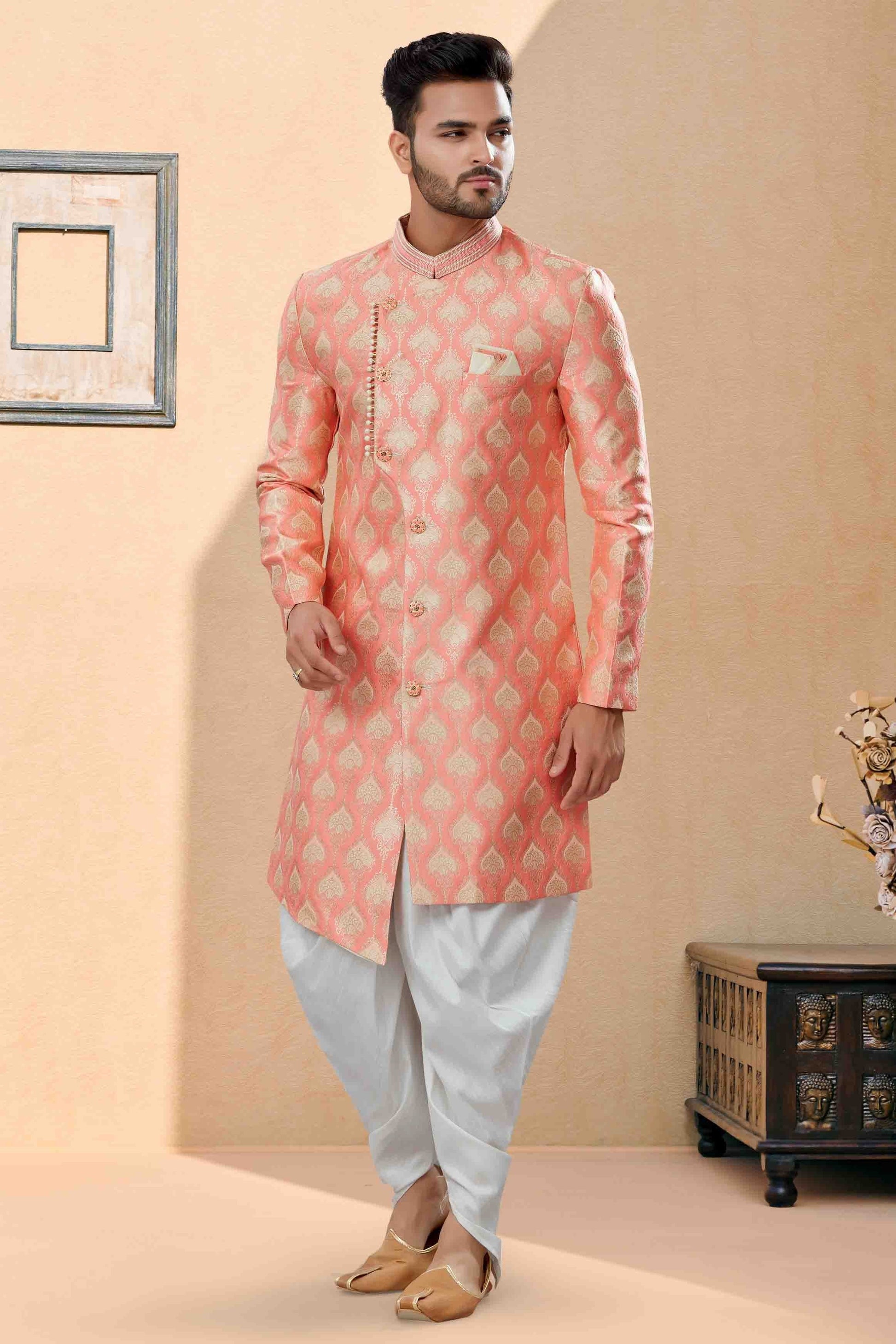 Pink Dhoti SherwaniIn Banarasi Jacquard NCSH10410496