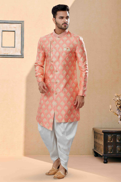 Pink Dhoti SherwaniIn Banarasi Jacquard NCSH10410496