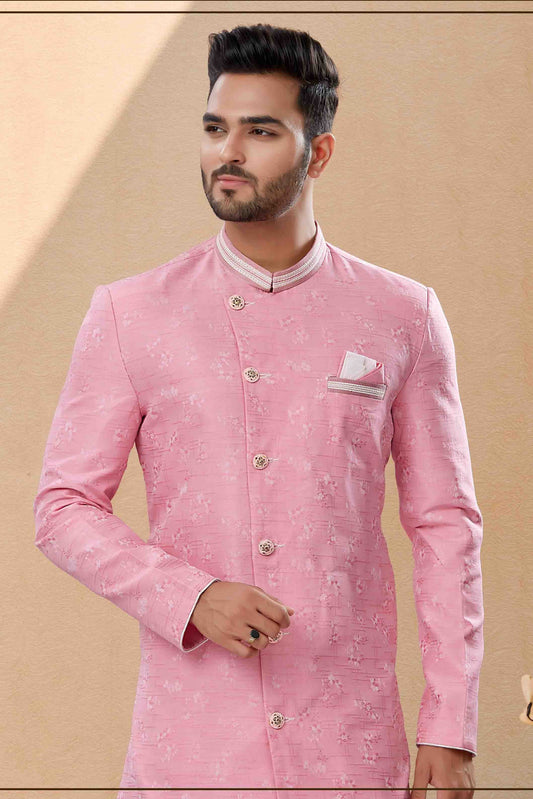 Pink Dhoti SherwaniIn Banarasi Jacquard  NCSH10410532
