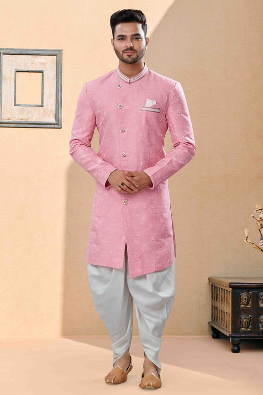 Pink Dhoti SherwaniIn Banarasi Jacquard NCSH10410532