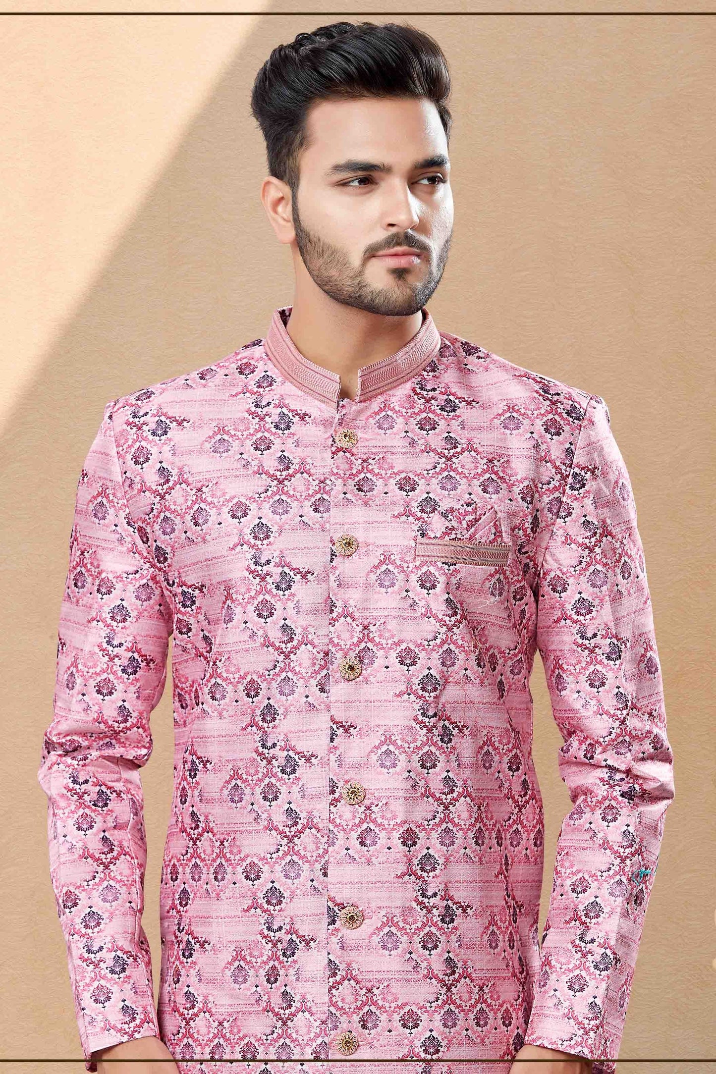 Pink Dhoti SherwaniIn Jacquard  NCSH10410485
