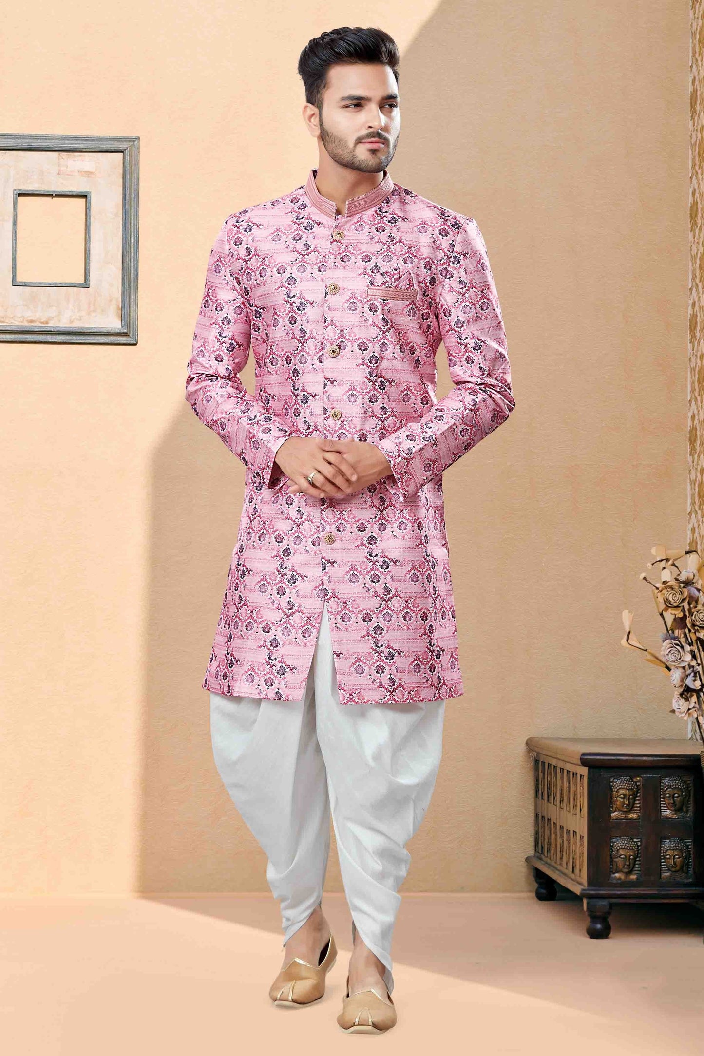 Pink Dhoti SherwaniIn Jacquard NCSH10410485