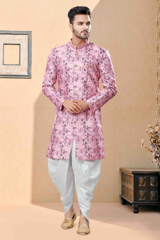 Pink Dhoti SherwaniIn Jacquard NCSH10410485