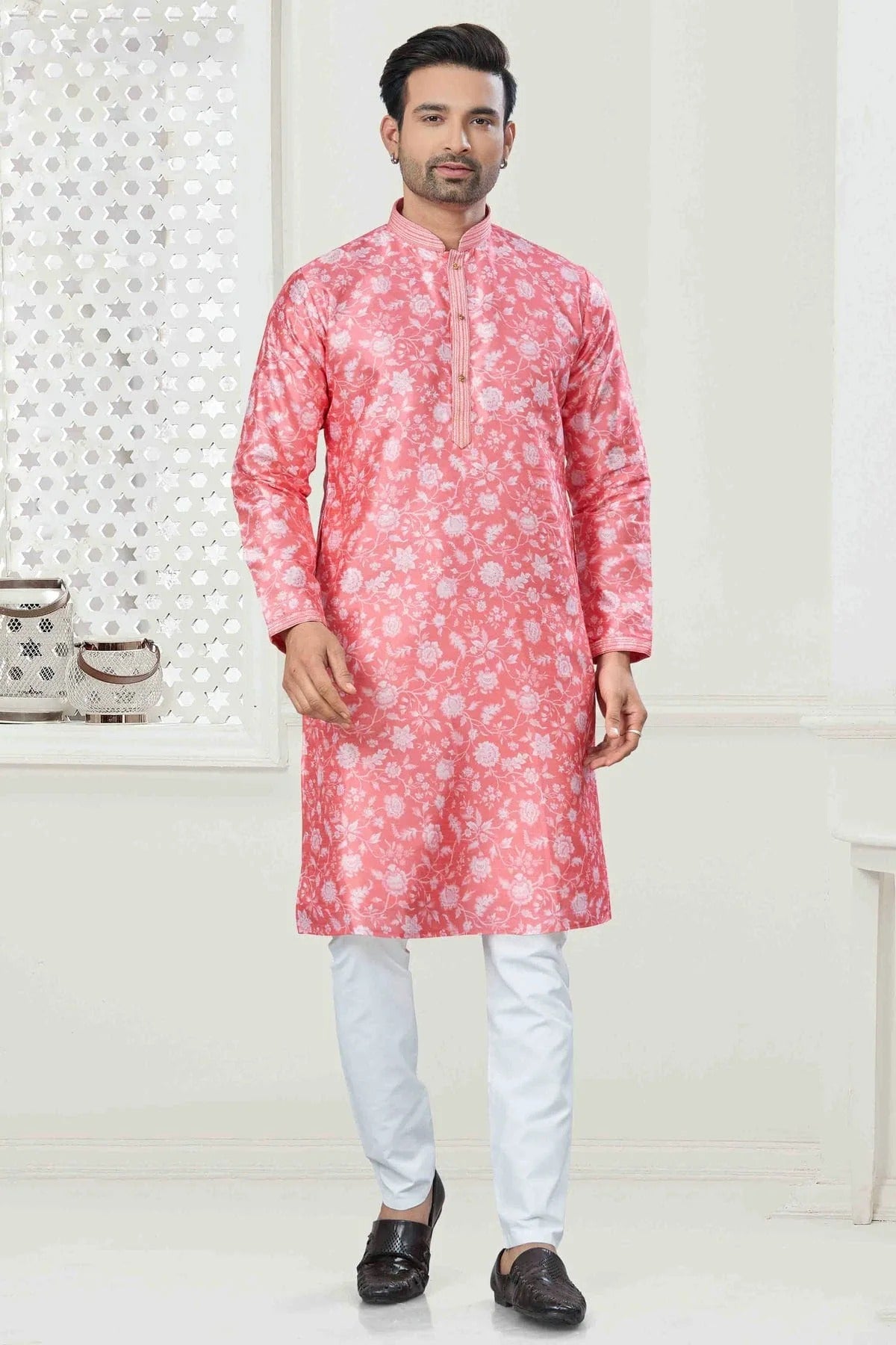 Pink Digital Print Silk Kurta Pajama NCKP11110565