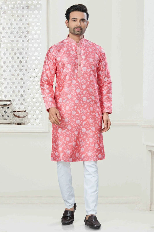 Pink Digital Print Silk Kurta Pajama NCKP11110565