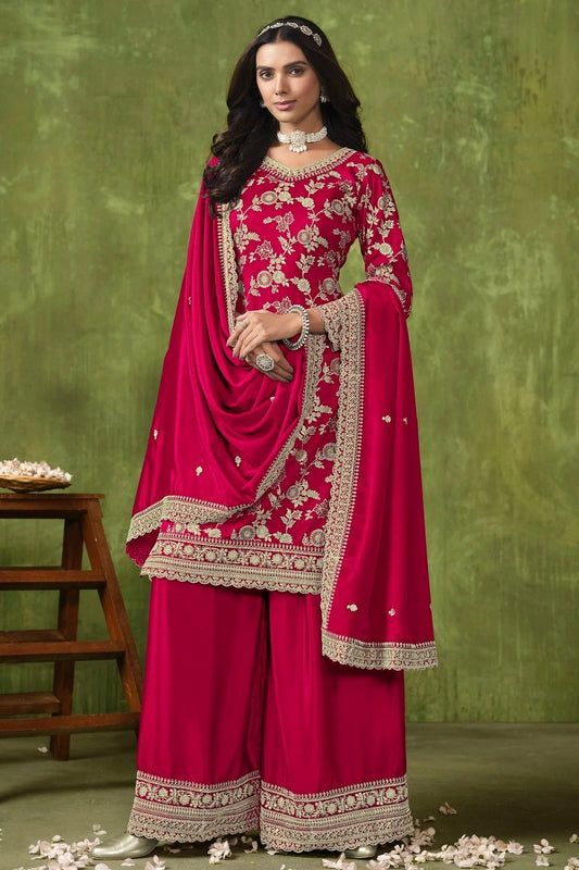 Pink Dola Silk Jacquard Palazzo Pant Suit NCSM10510205