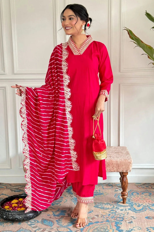 Pink Embroidery Chanderi Silk Stitched Suit NCSS11111291