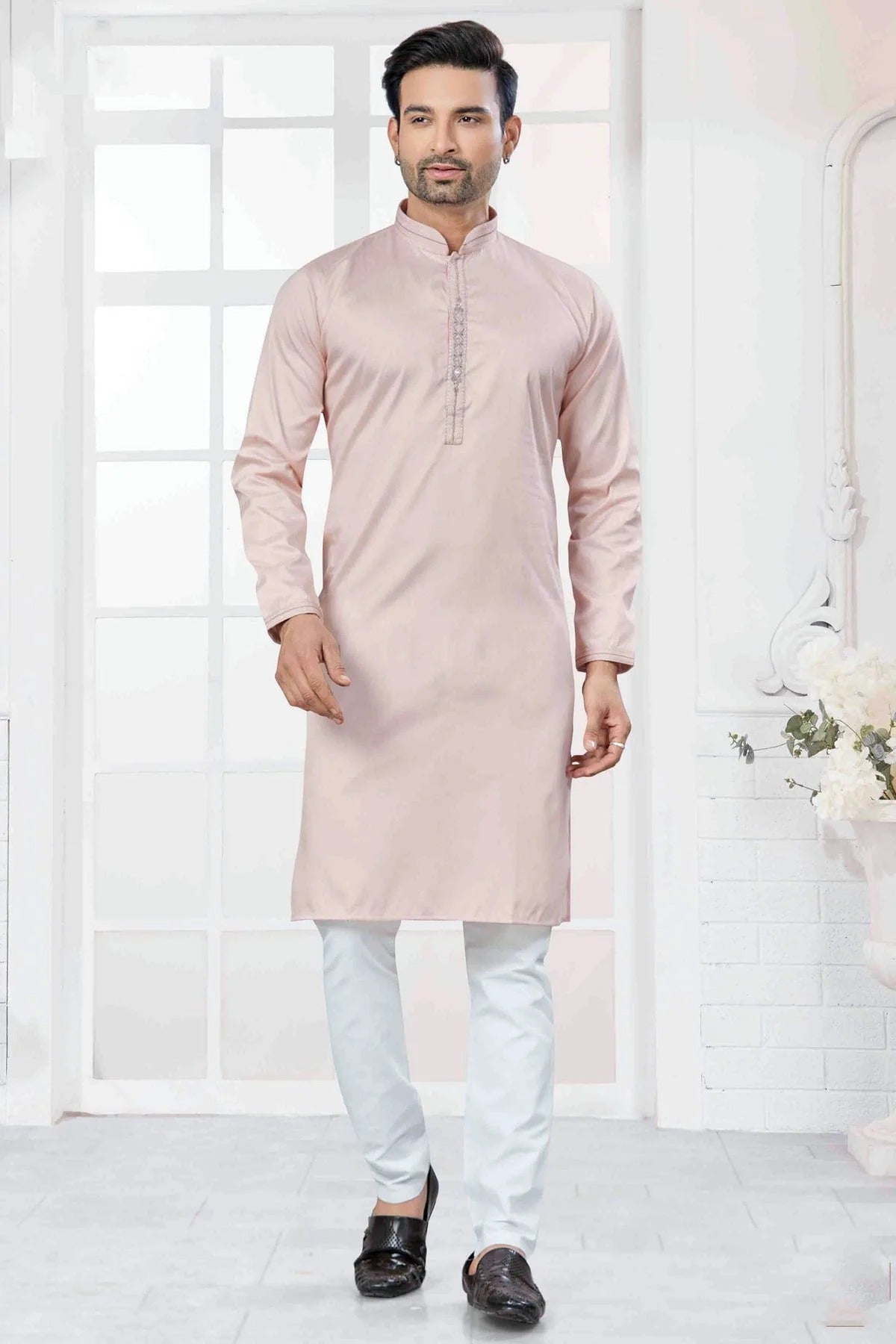 Pink Embroidery Cotton Kurta Pajama NCKP11110551