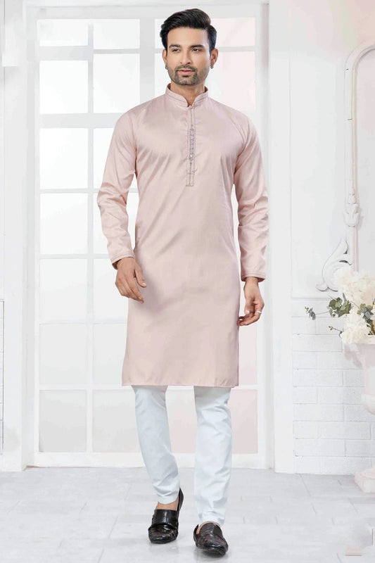 Pink Embroidery Cotton Kurta Pajama NCKP11110551